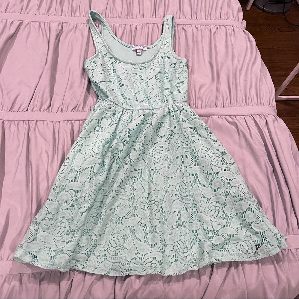 Cotton Mint Green Floral Dress